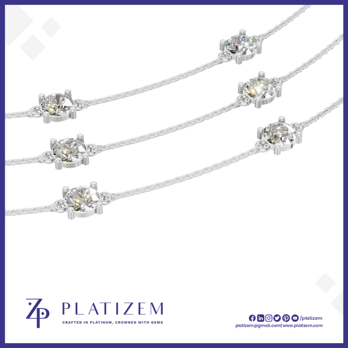 Three Layer Lab Grown Diamond Chain White Gold for Women