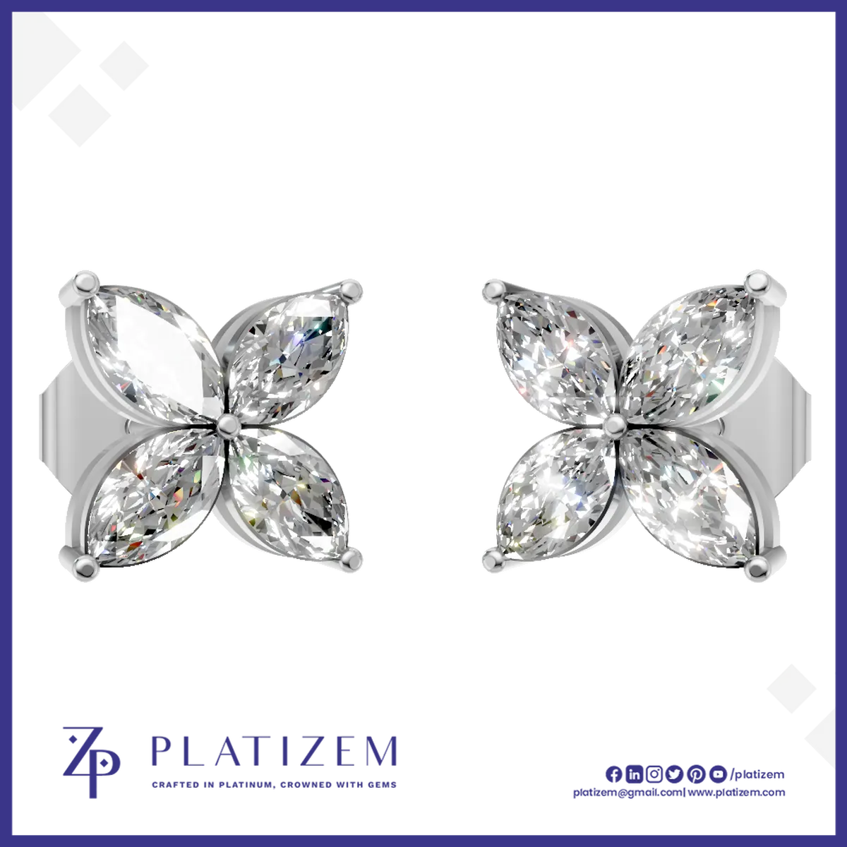 Floral Marquise Lab Grown Diamond Stud Earrings