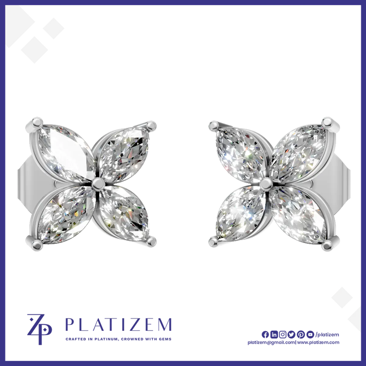 4 Marquise Lab Grown Diamond Stud Earrings for Women