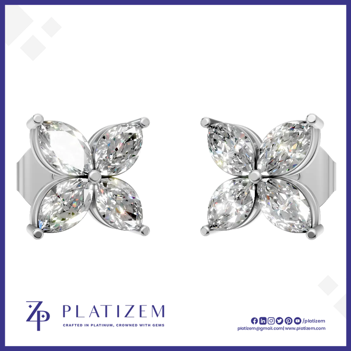 Flower Style Marquise Diamond Stud Earrings for Women