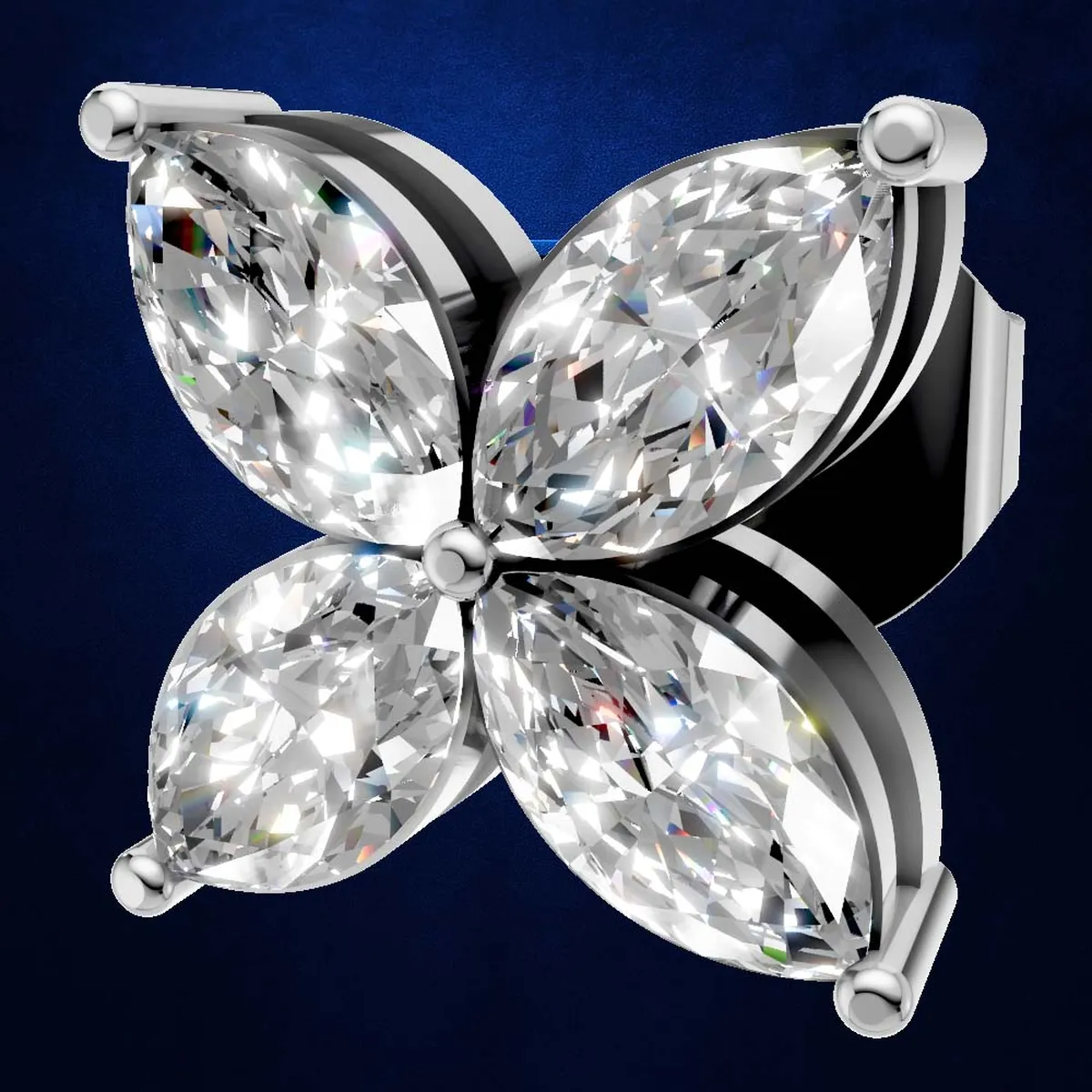 Elegant Marquise Diamond Flower Stud Earrings for Women Screw Back