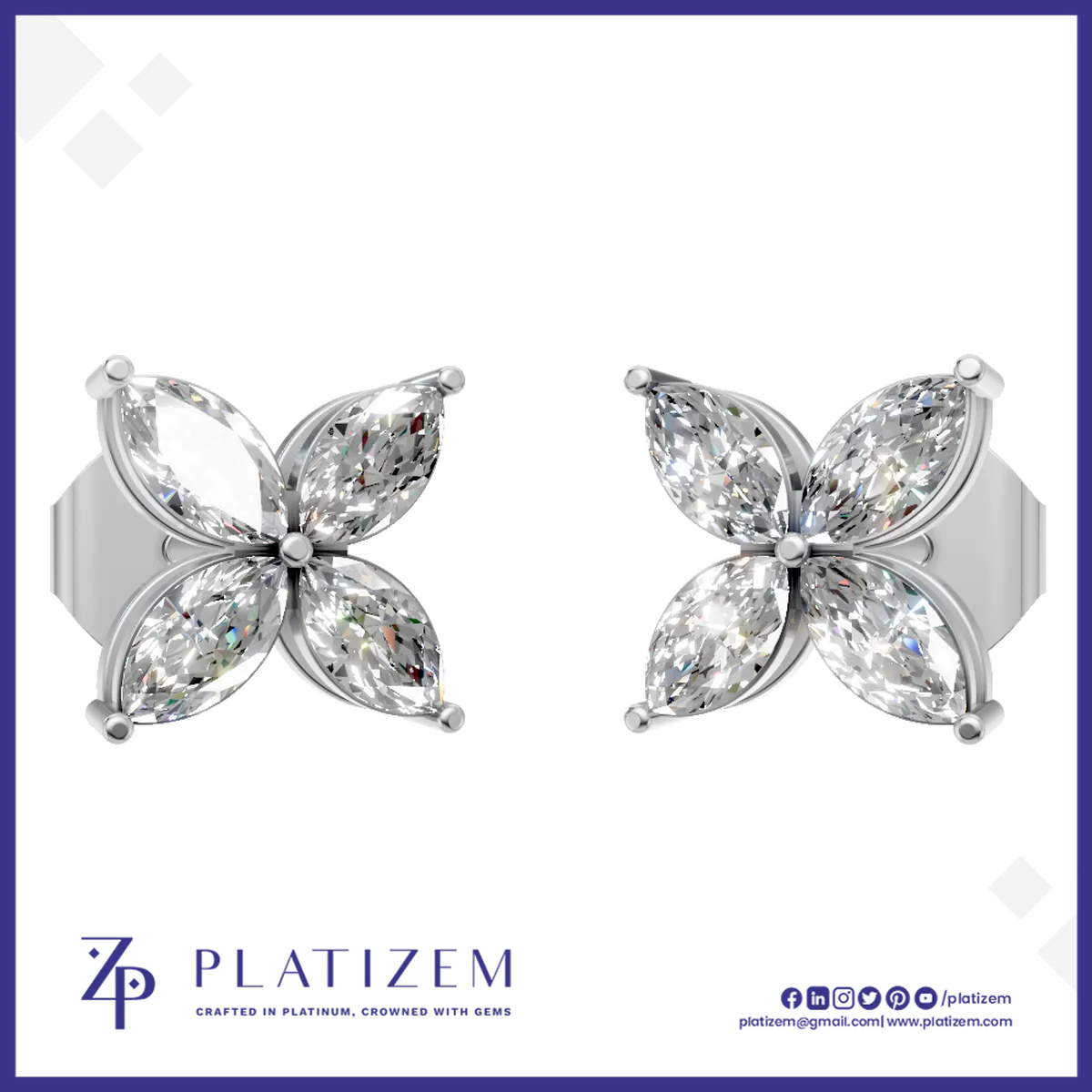 Floral Shaped Marquise Cut Lab Grown Diamond Stud Earrings for Women