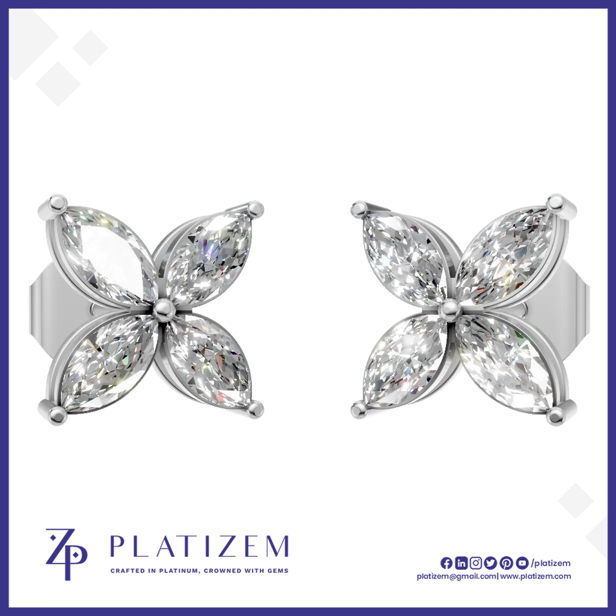 Marquise Cut Lab Grown Diamond Flower Shaped Stud Earrings for Women