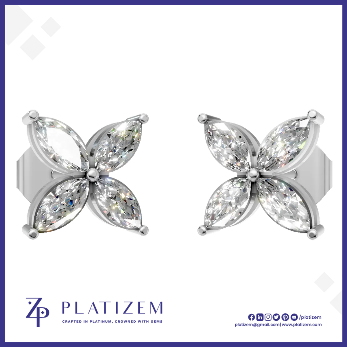 Marquise Cut Lab Grown Diamond Stud Earrings Butterfly Shaped for Women
