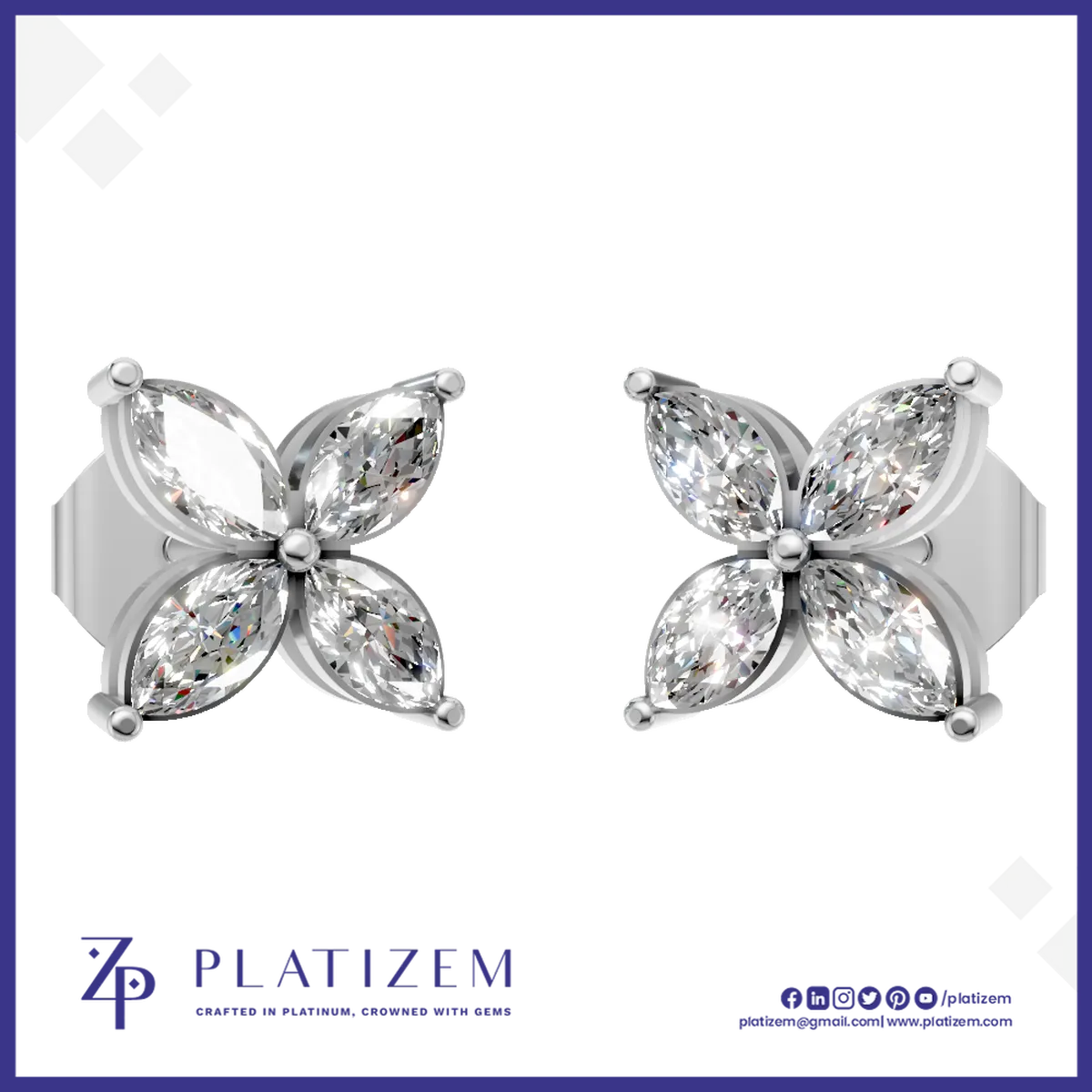 Butterfly Shaped Marquise Cut Lab Grown Diamond Stud Earrings for Women