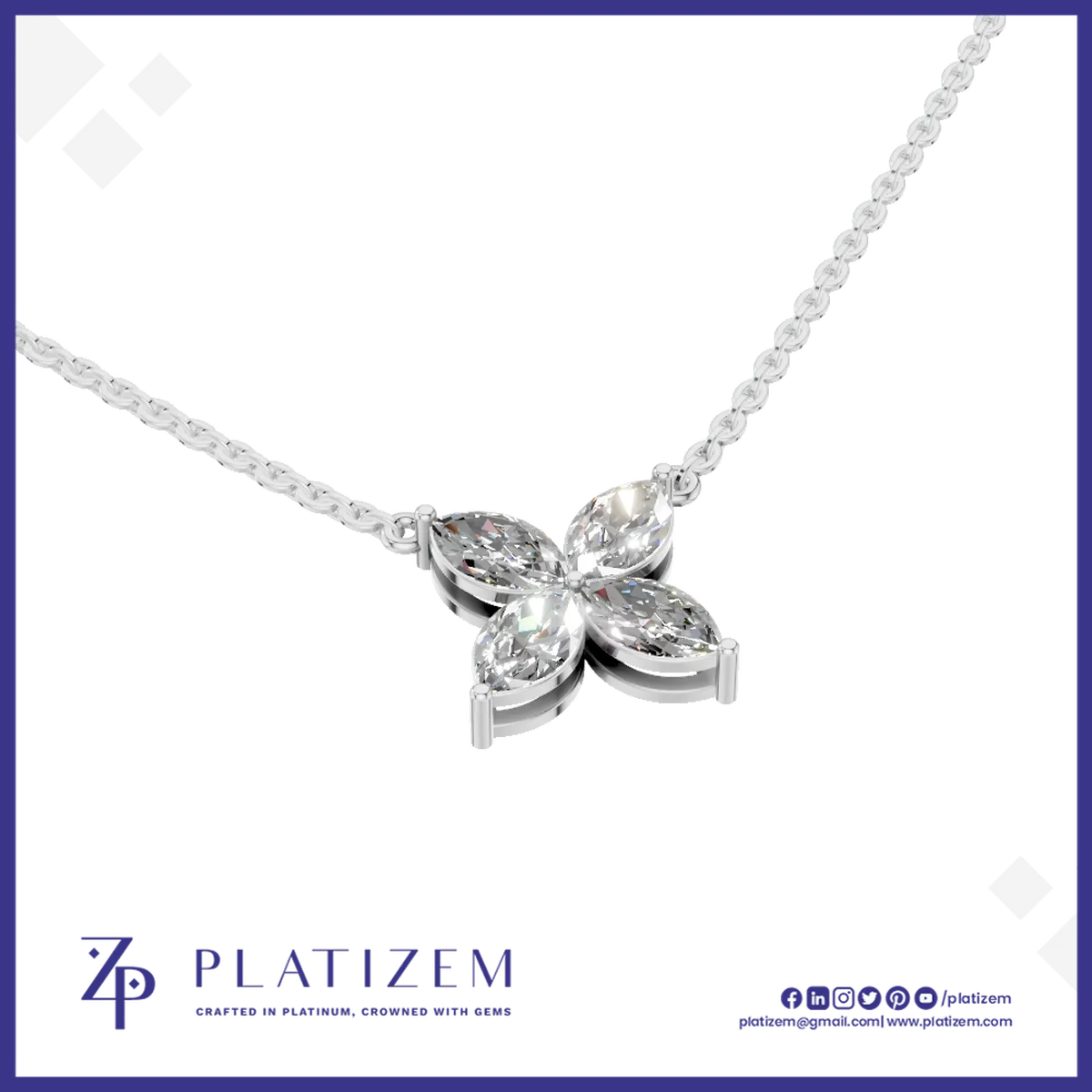 Marquise Diamond Flower Pendant Necklace for Women with Chain