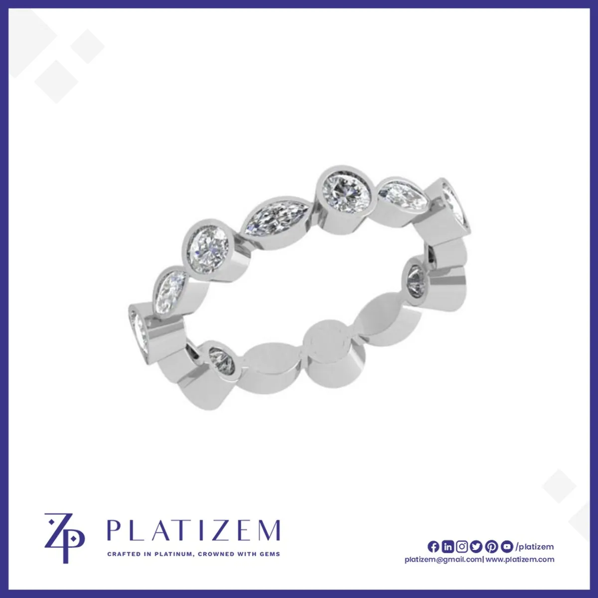 Round and Marquise Bezel Eternity Ring for Women