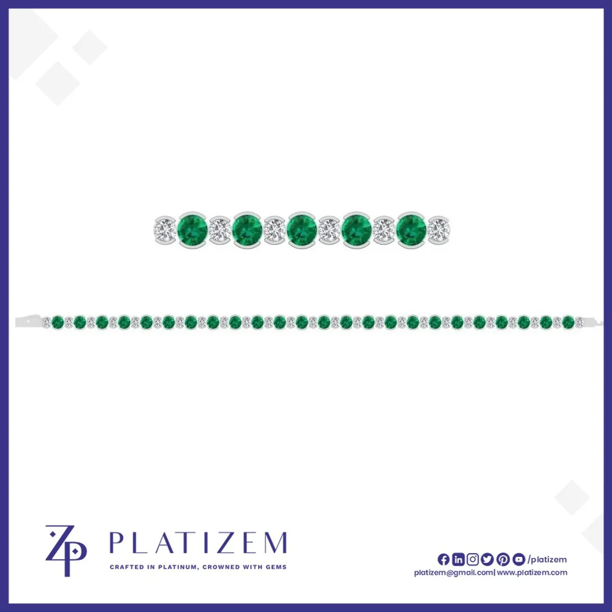 Round Diamond and Emerald Alternating Tennis Bracelet for Women