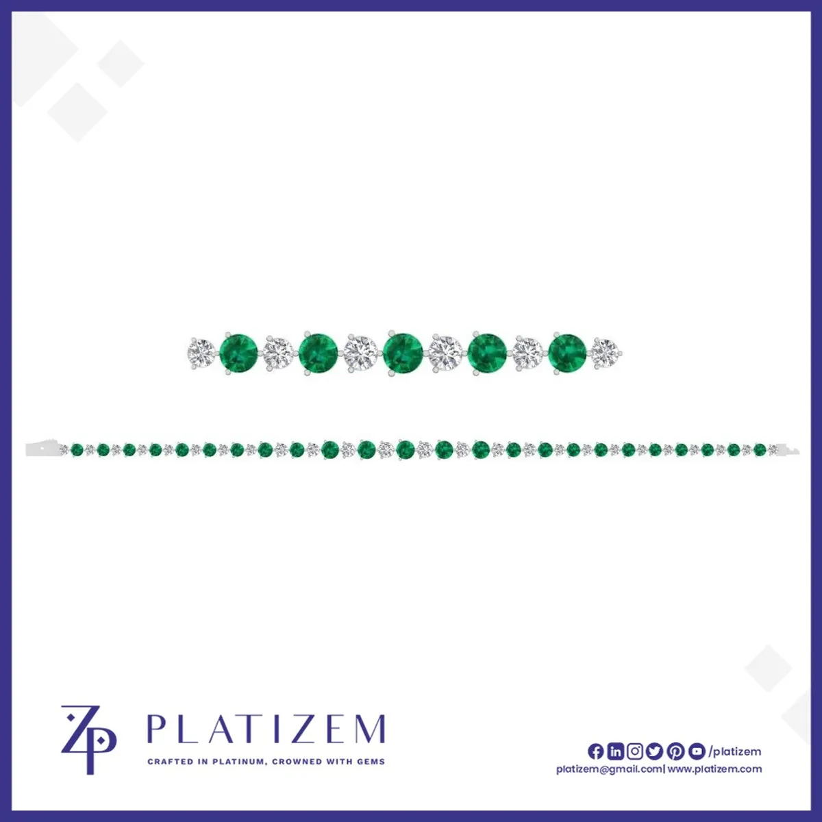 Graduated Round Diamond and Emerald Tennis Bracelet for Women