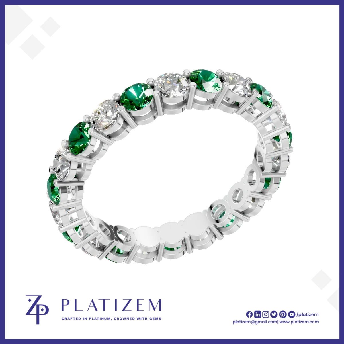 Lab Grown Diamond Full Eternity Band with Emerald Gemstones Fine Jewelry