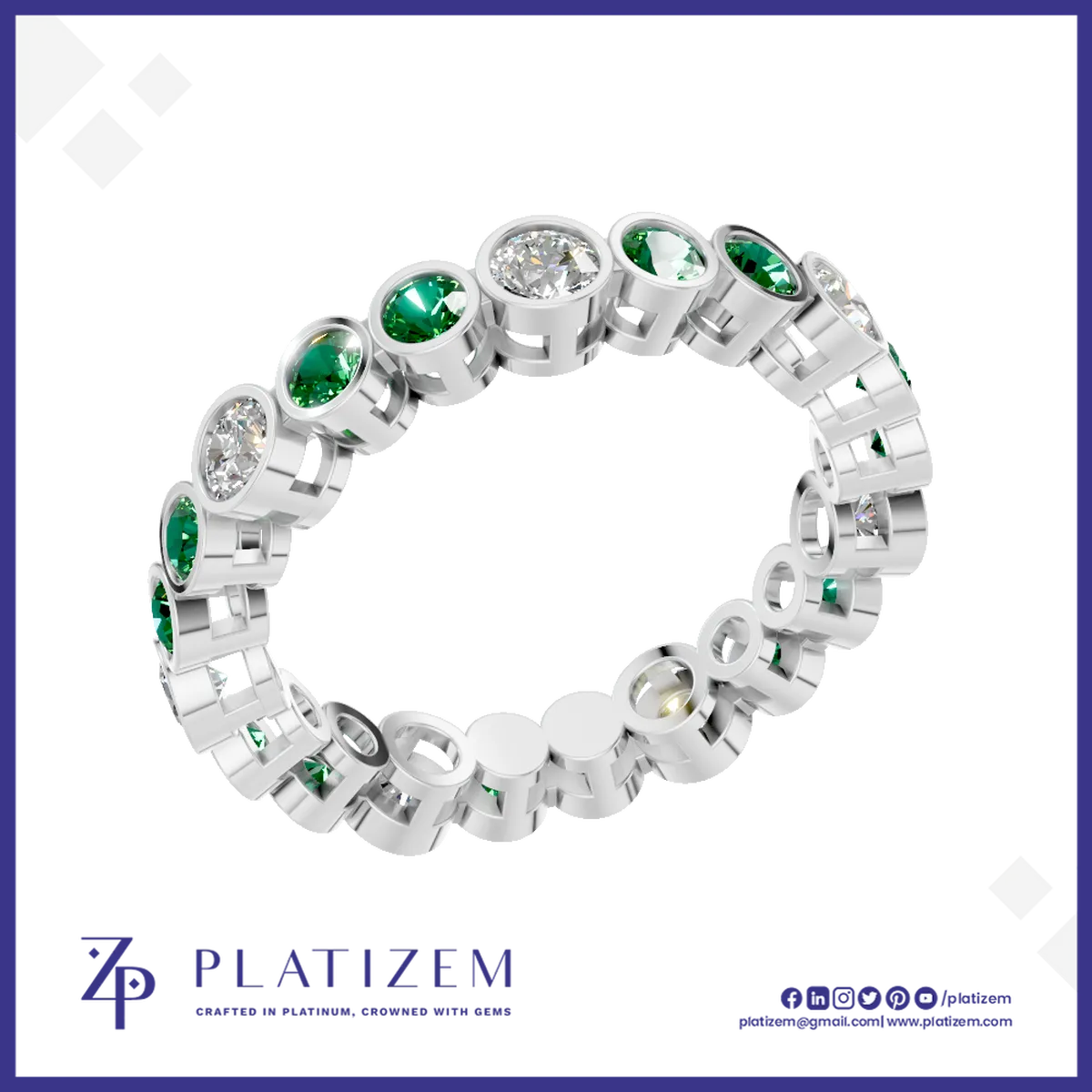 Bezel Set Emerald and Lab Diamond Graduation Eternity Band