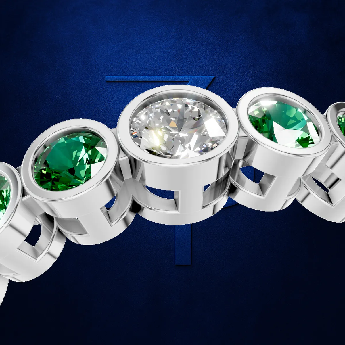 Bezel Set Emerald and Lab Diamond Graduation Eternity Band