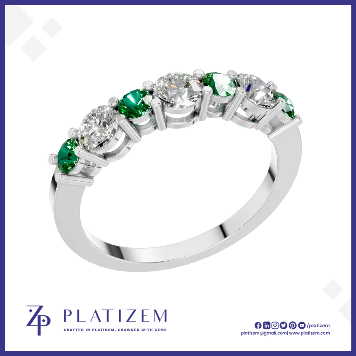 7 Stone Emerald and Diamond Ring Anniversary Wedding Band Fine Jewelry