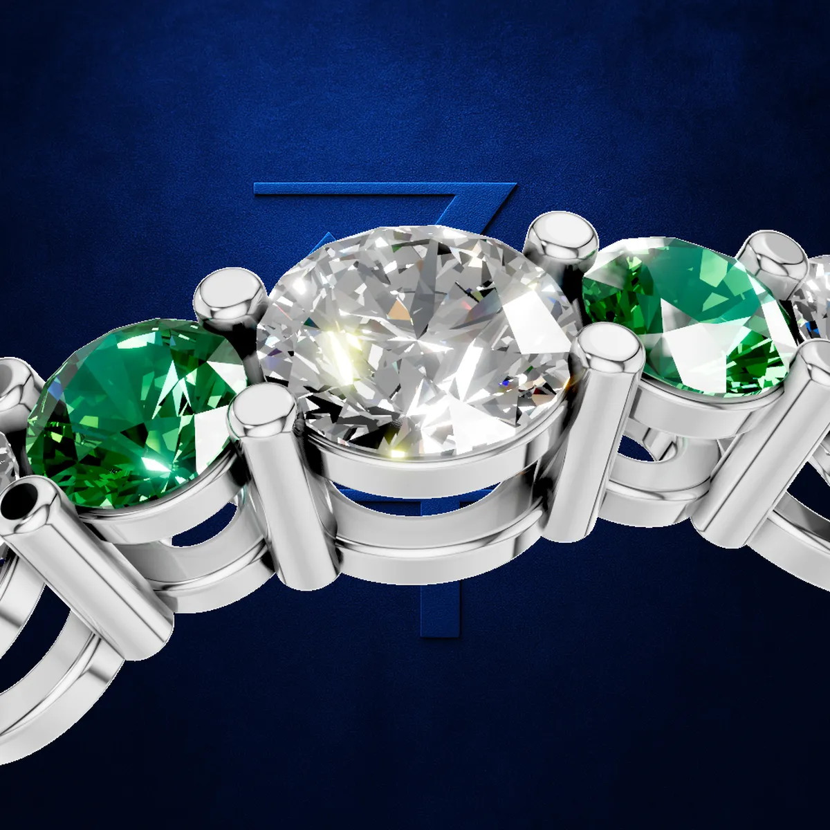 7 Stone Emerald and Diamond Ring Anniversary Wedding Band Fine Jewelry