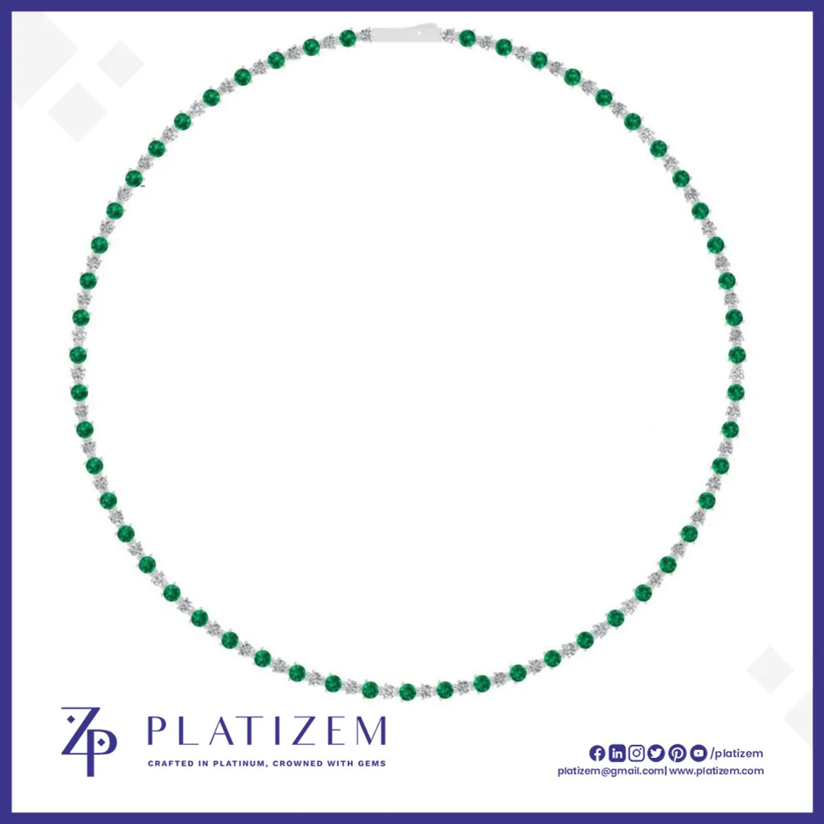 2.5 Carat Alternating Size Diamond and Emerald Tennis Necklace for Women