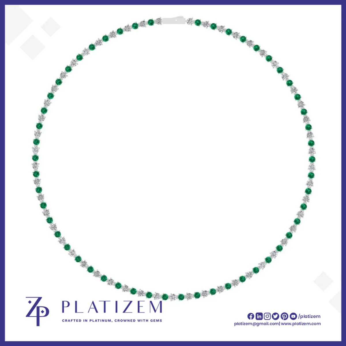 2.5 Carat Prong Set Diamond and Emerald Tennis Necklace for Women