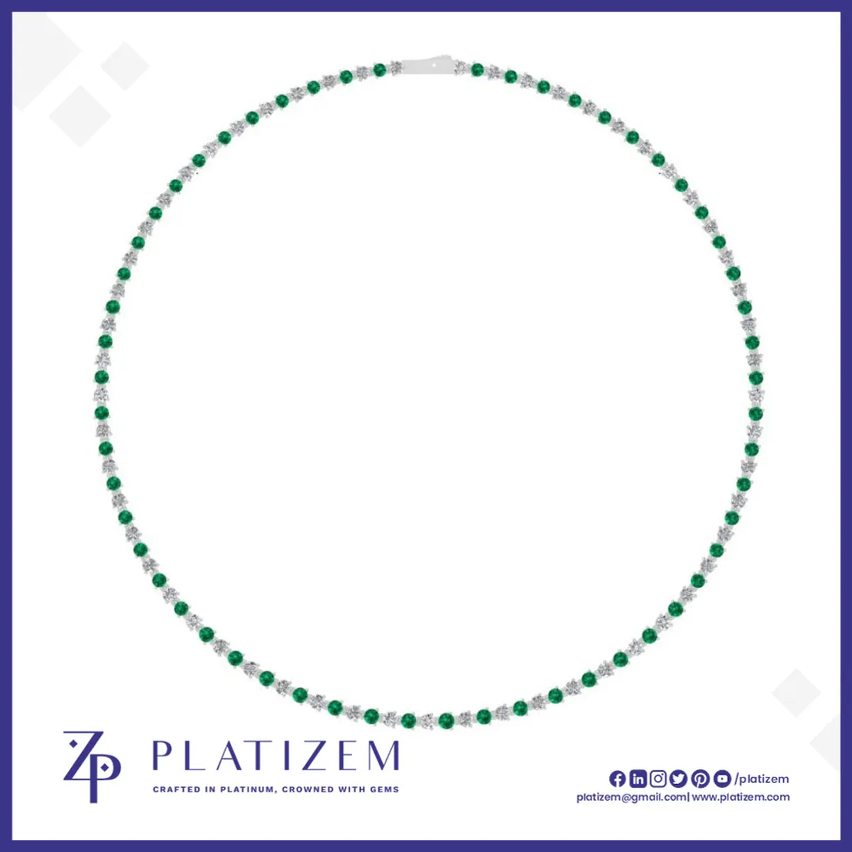 2 Carat Prong Set Diamond and Emerald Tennis Necklace for Women