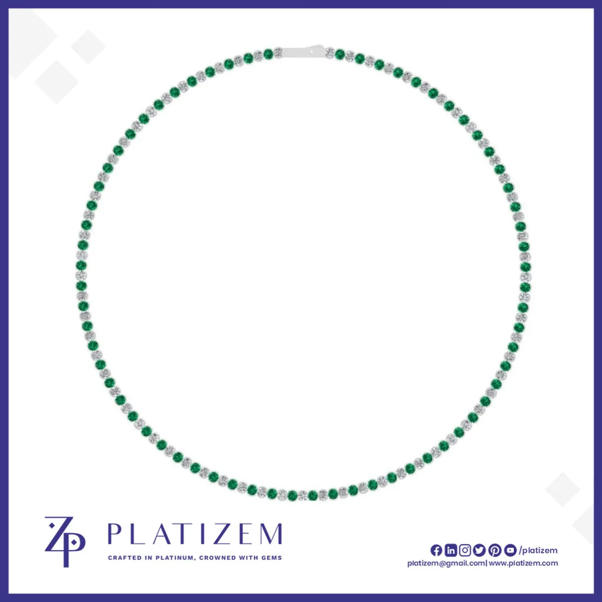 2.5 Carat Alternating Diamond and Emerald Tennis Necklace for Women