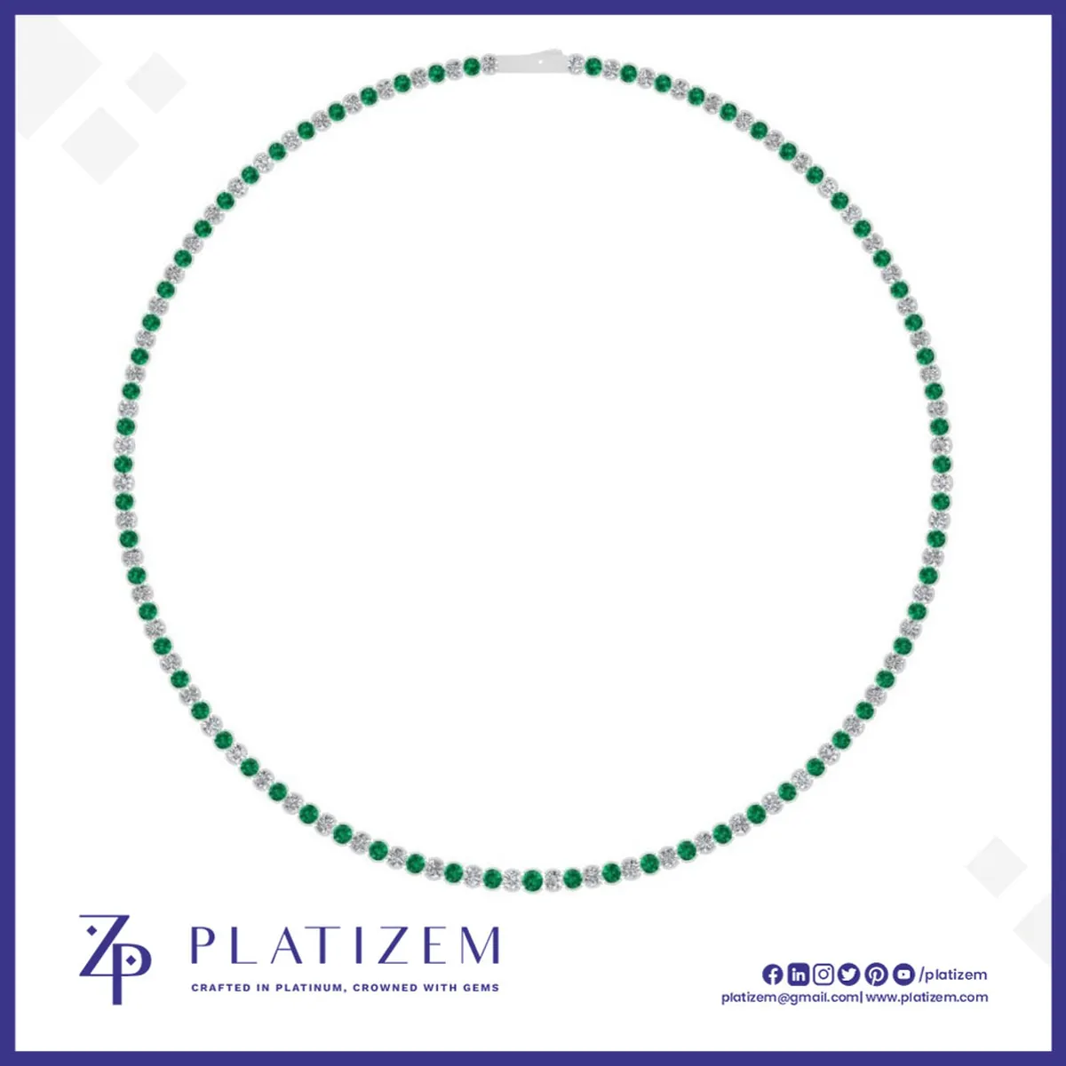 2.5 Carat Round Diamond and Emerald Tennis Necklace for Women