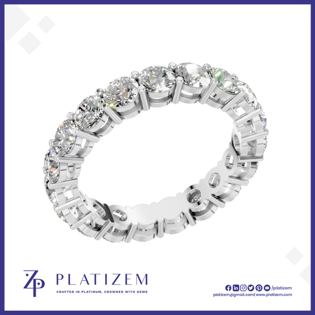 Round Cut Lab Created Diamond Full Eternity Wedding Band with Prong Setting