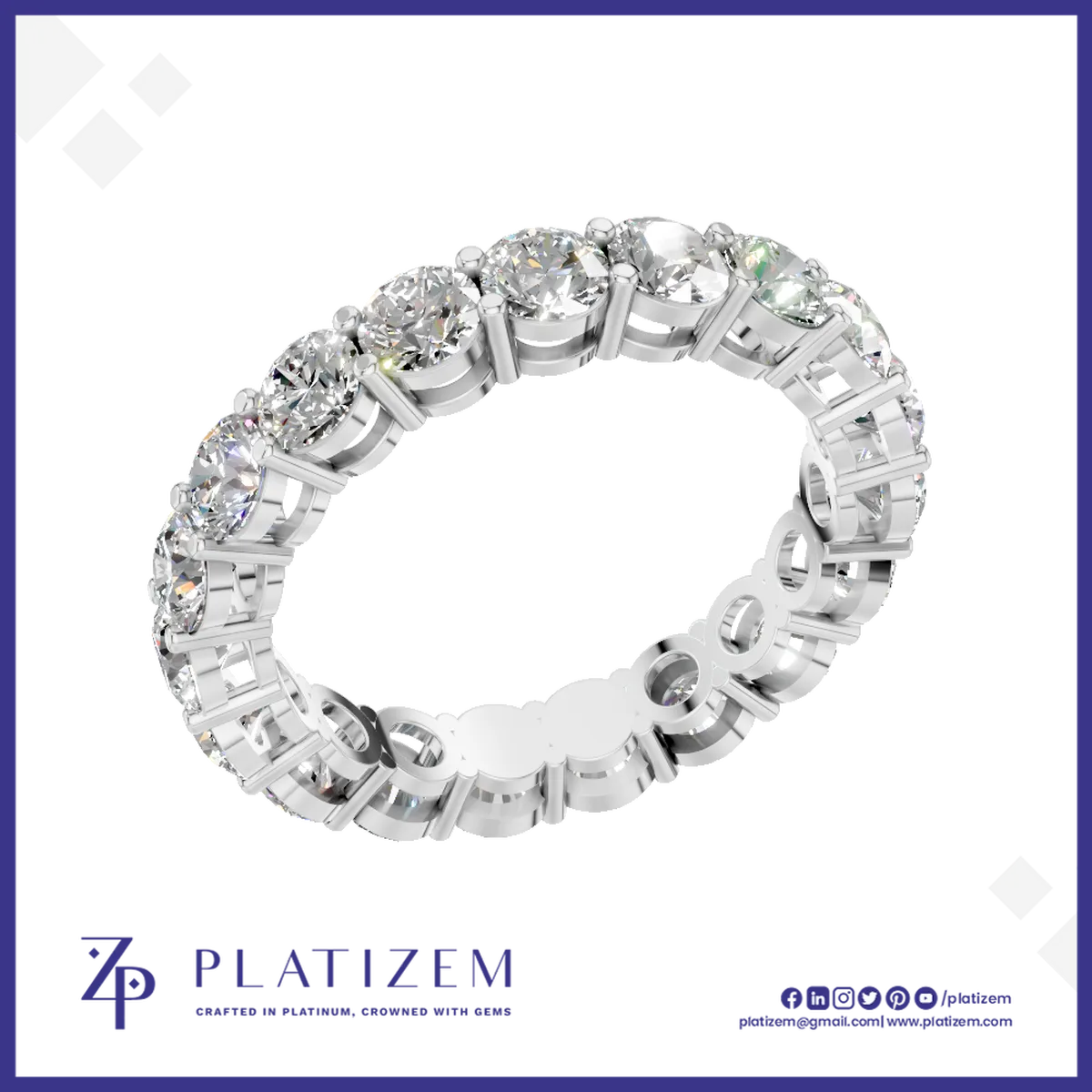 Round Cut Lab Grown Diamond Full Eternity Wedding Band with Prong Setting