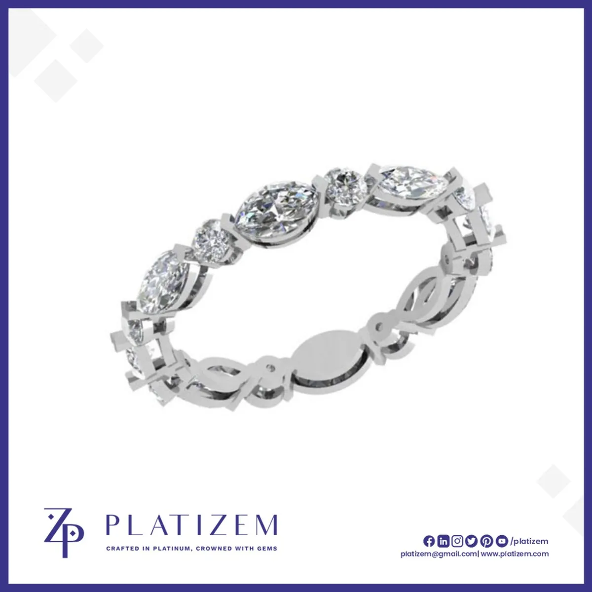 1.5 Carat Marquise and Round Diamond Full Eternity Band for Women