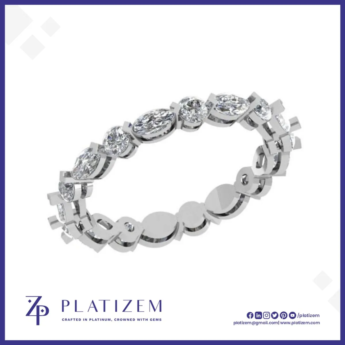 1 Carat Marquise and Round Diamond Delicate Eternity Band for Women