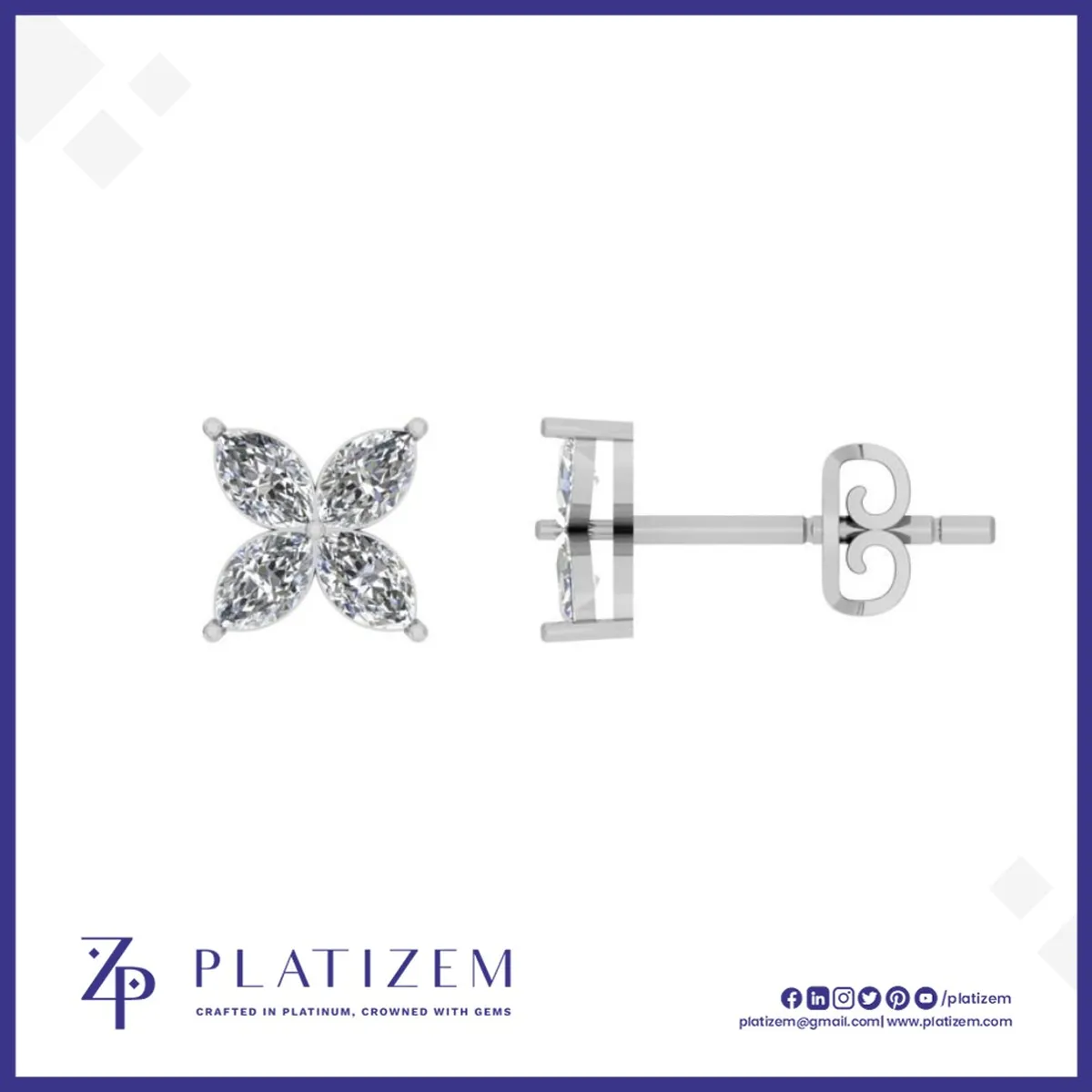 1 Carat Compact Marquise Diamond Flower Stud Earrings for Women