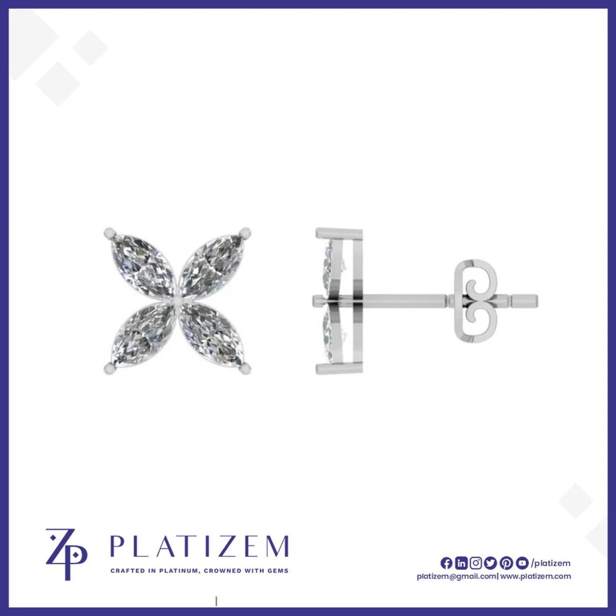 2 Carat Uniform Marquise Diamond Flower Stud Earrings for Women