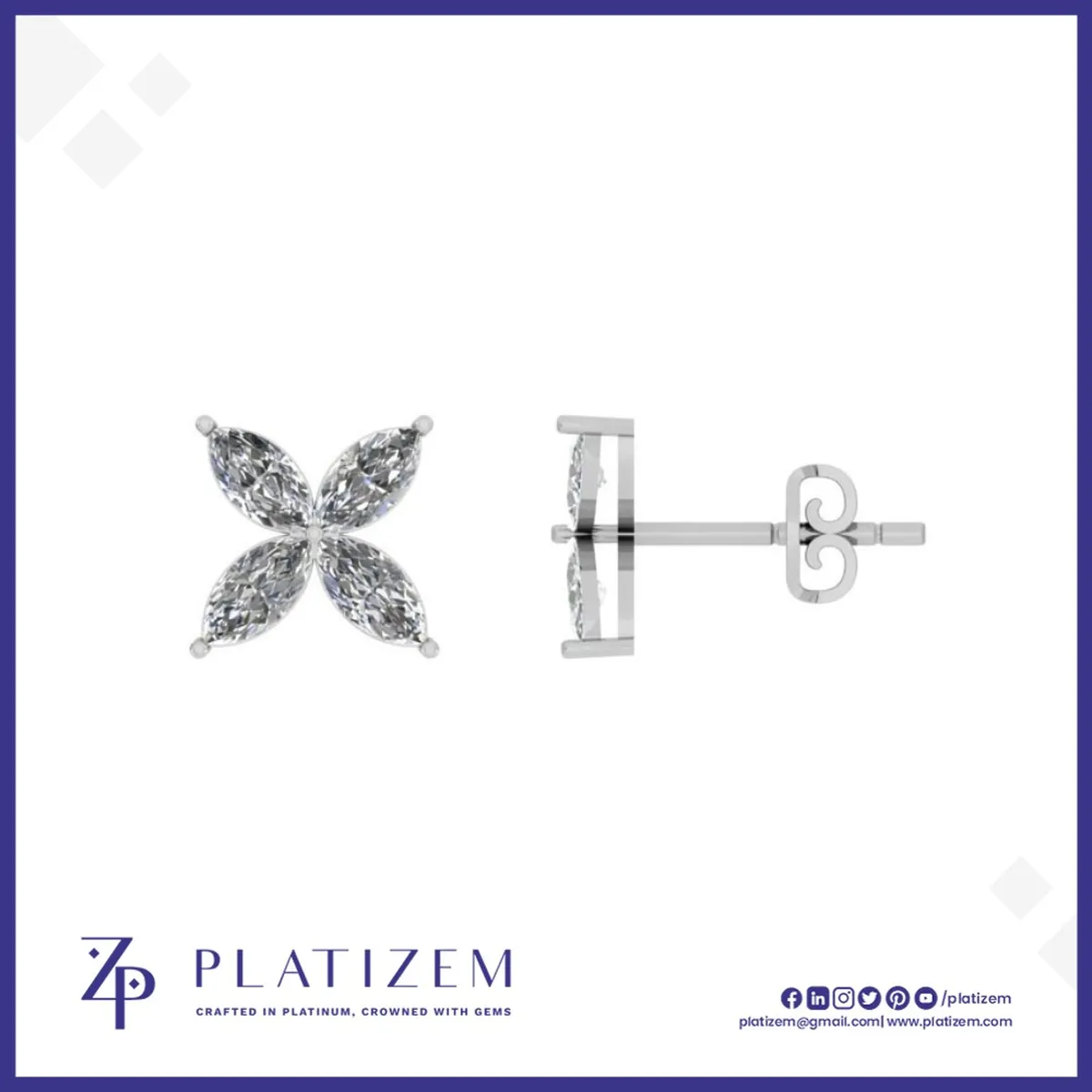 1.5 Carat Large Marquise Diamond Flower Stud Earrings for Women