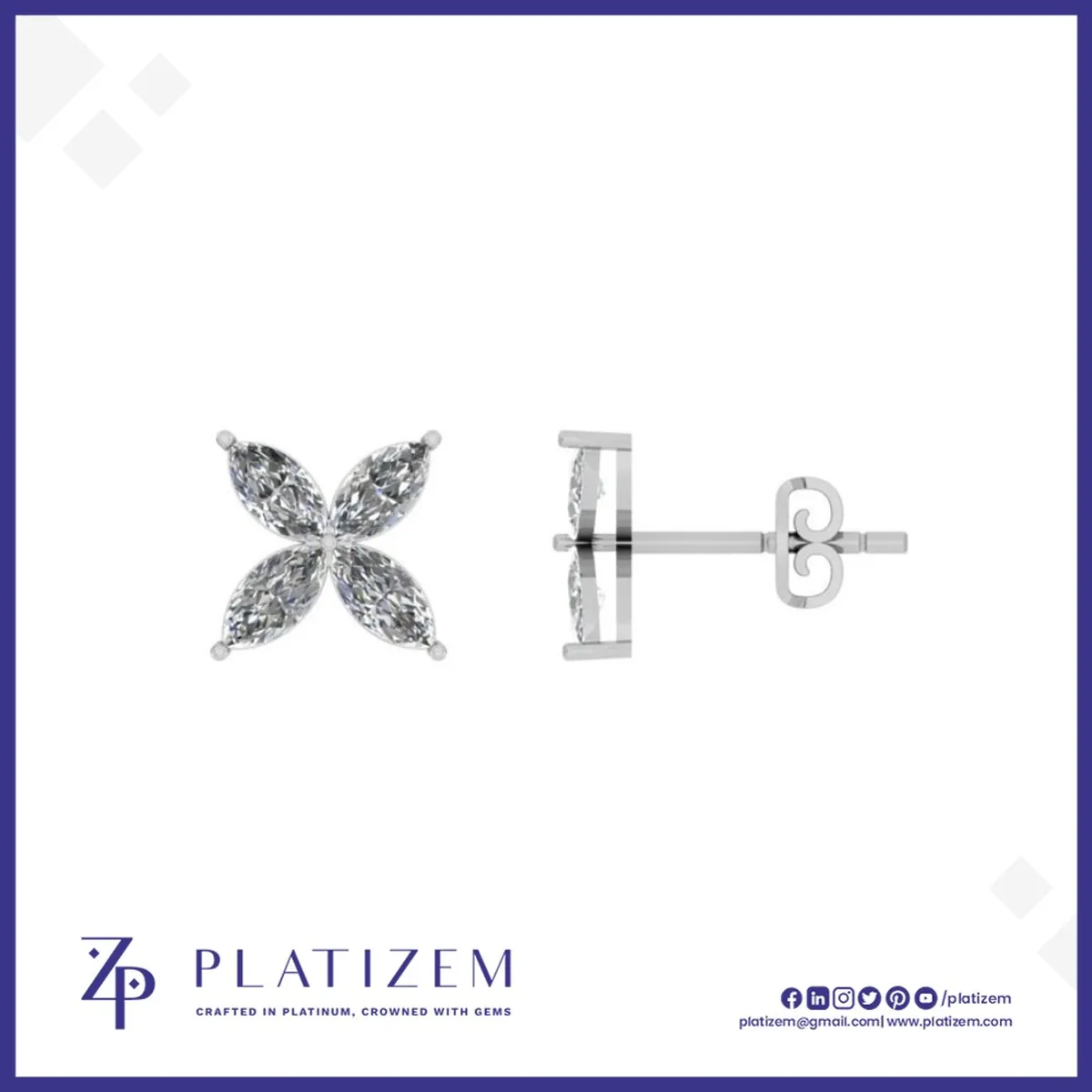 1.5 Carat Marquise Diamond Clover Stud Earrings for Women