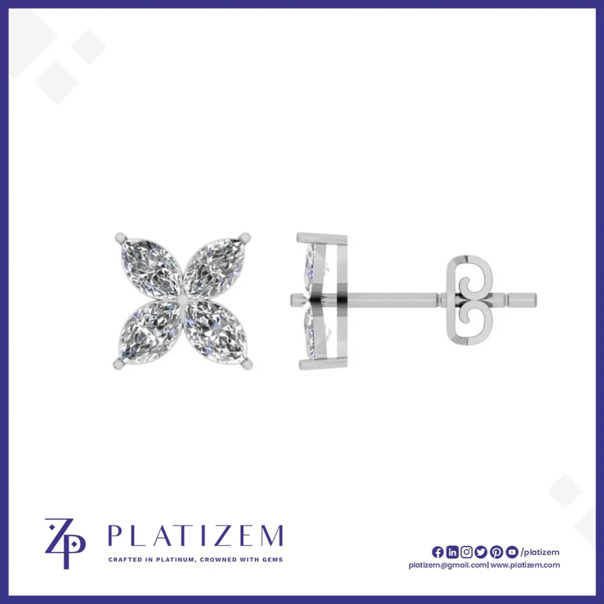 1.5 Carat Marquise Diamond Flower Stud Earrings for Women