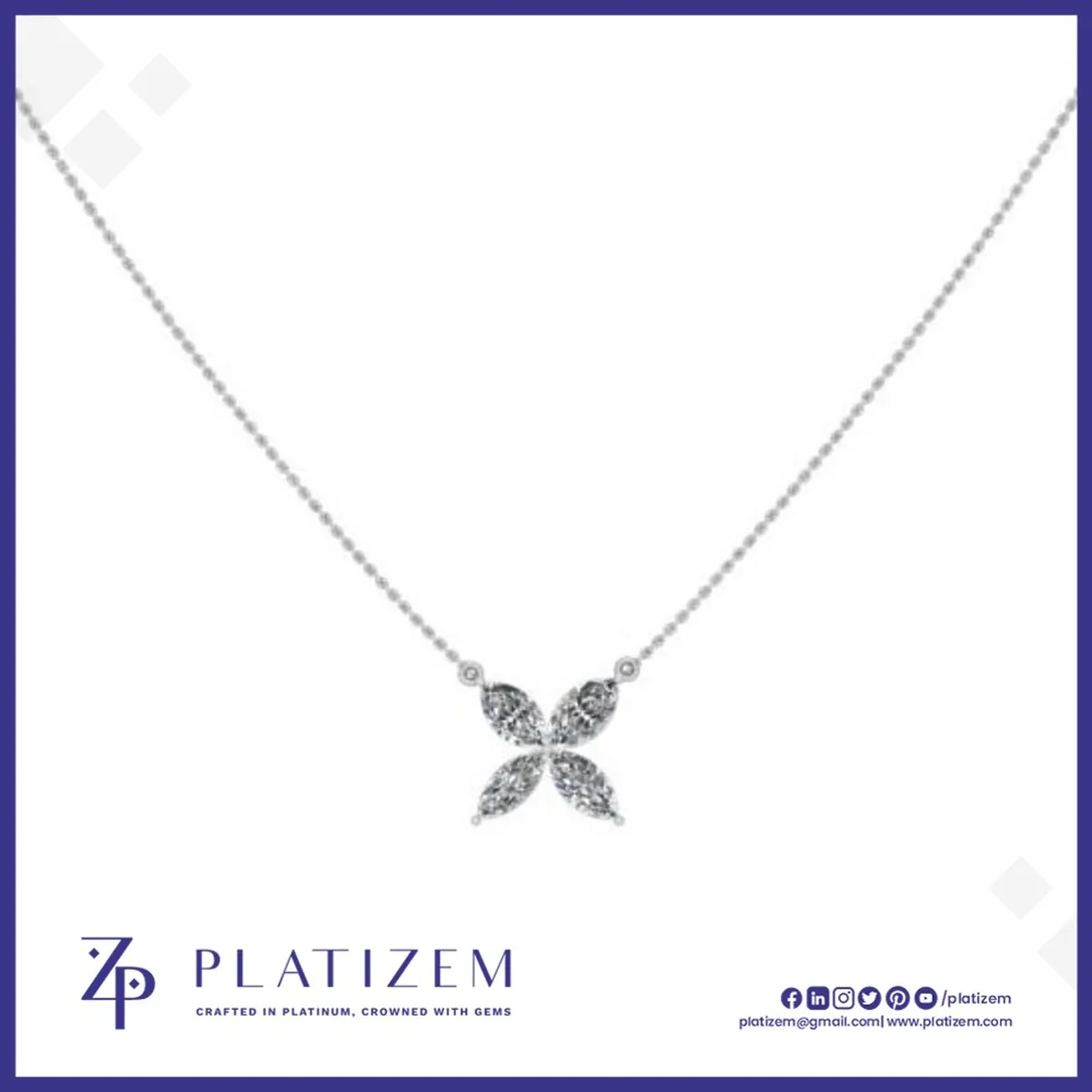 Pt950 1 Carat Marquise Diamond Flower Pendant Necklace for Women