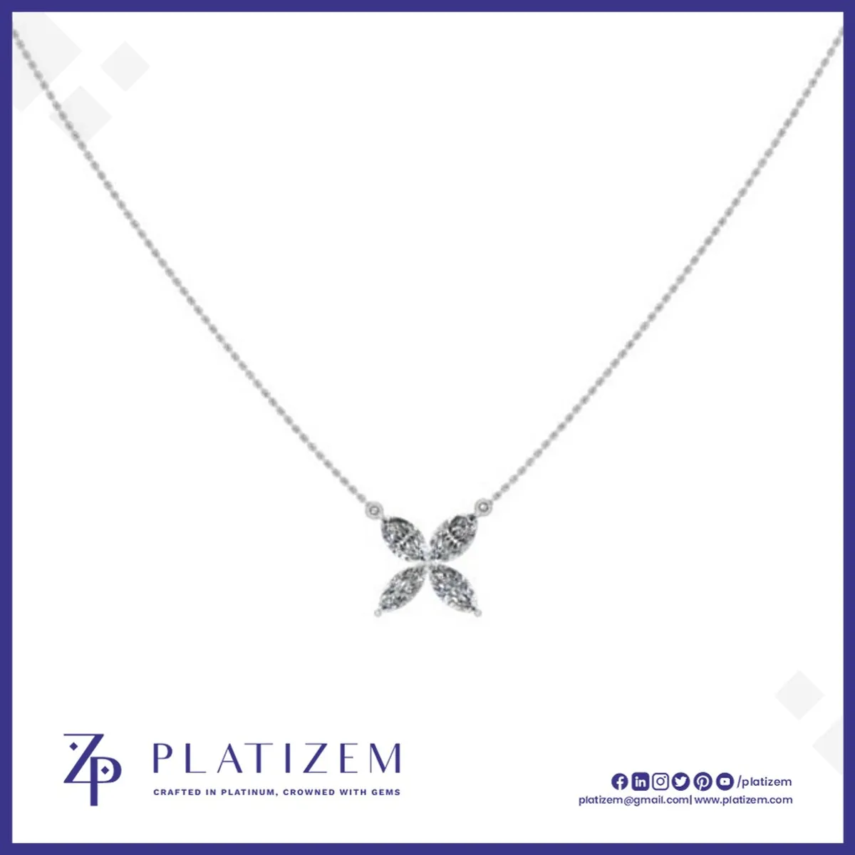 Marquise Diamond Four Leaf Pendant Necklace for Women