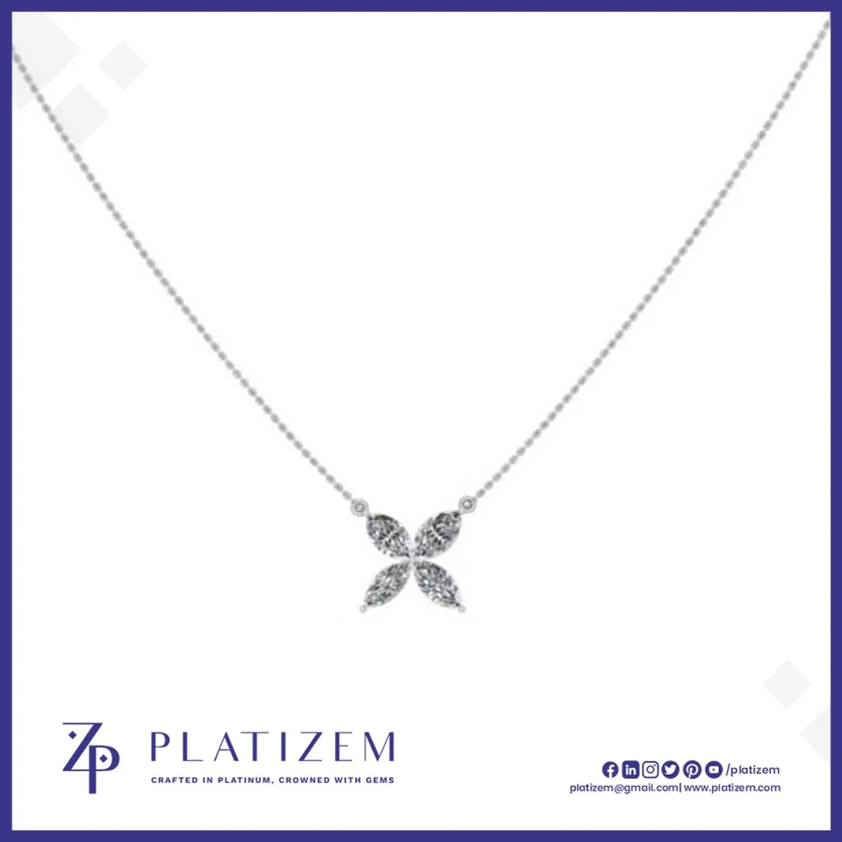 Marquise Diamond Clover Pendant Necklace for Women