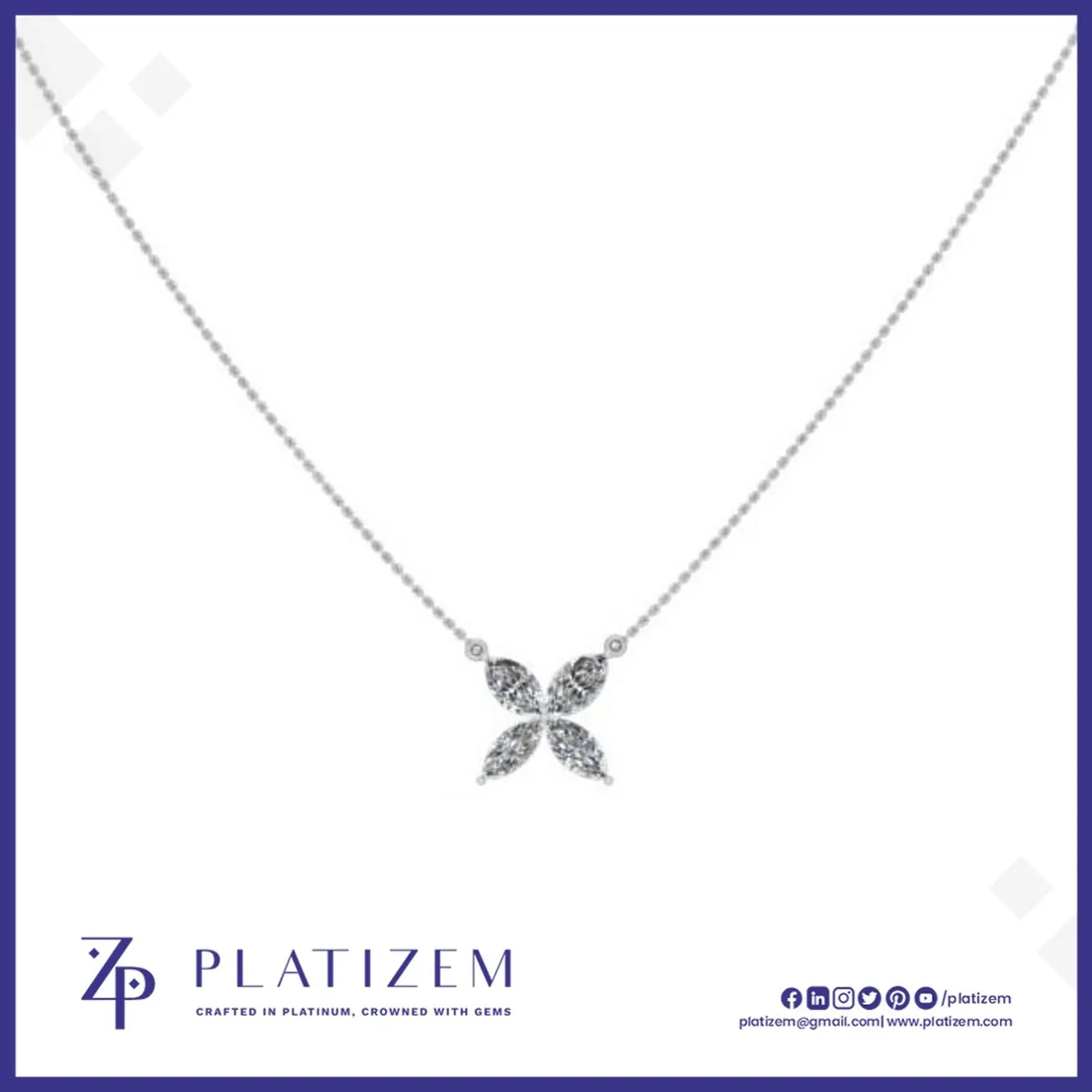 Marquise Diamond Flower Pendant Necklace for Women