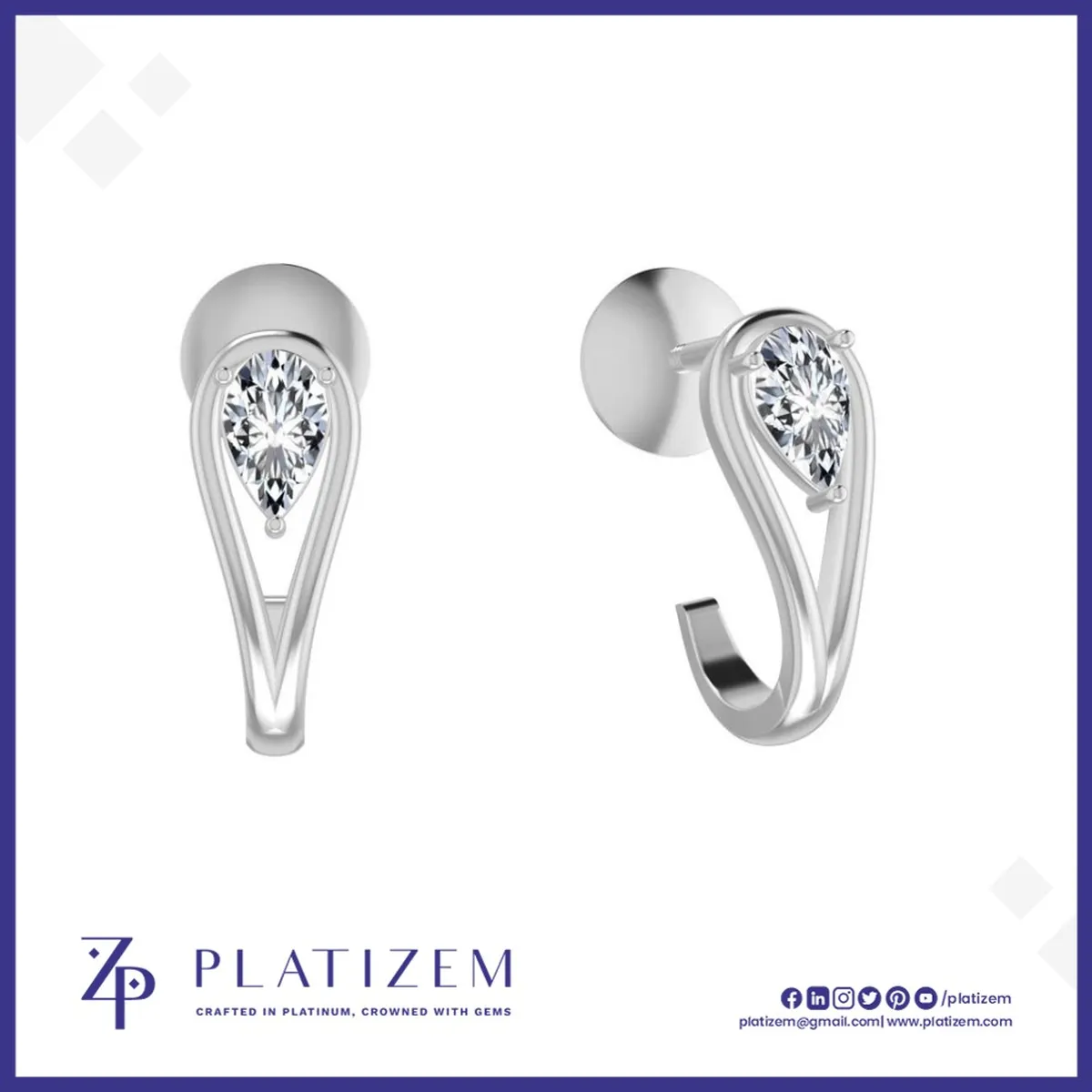 Pear Diamond Ear Wrap Earrings Open Teardrop