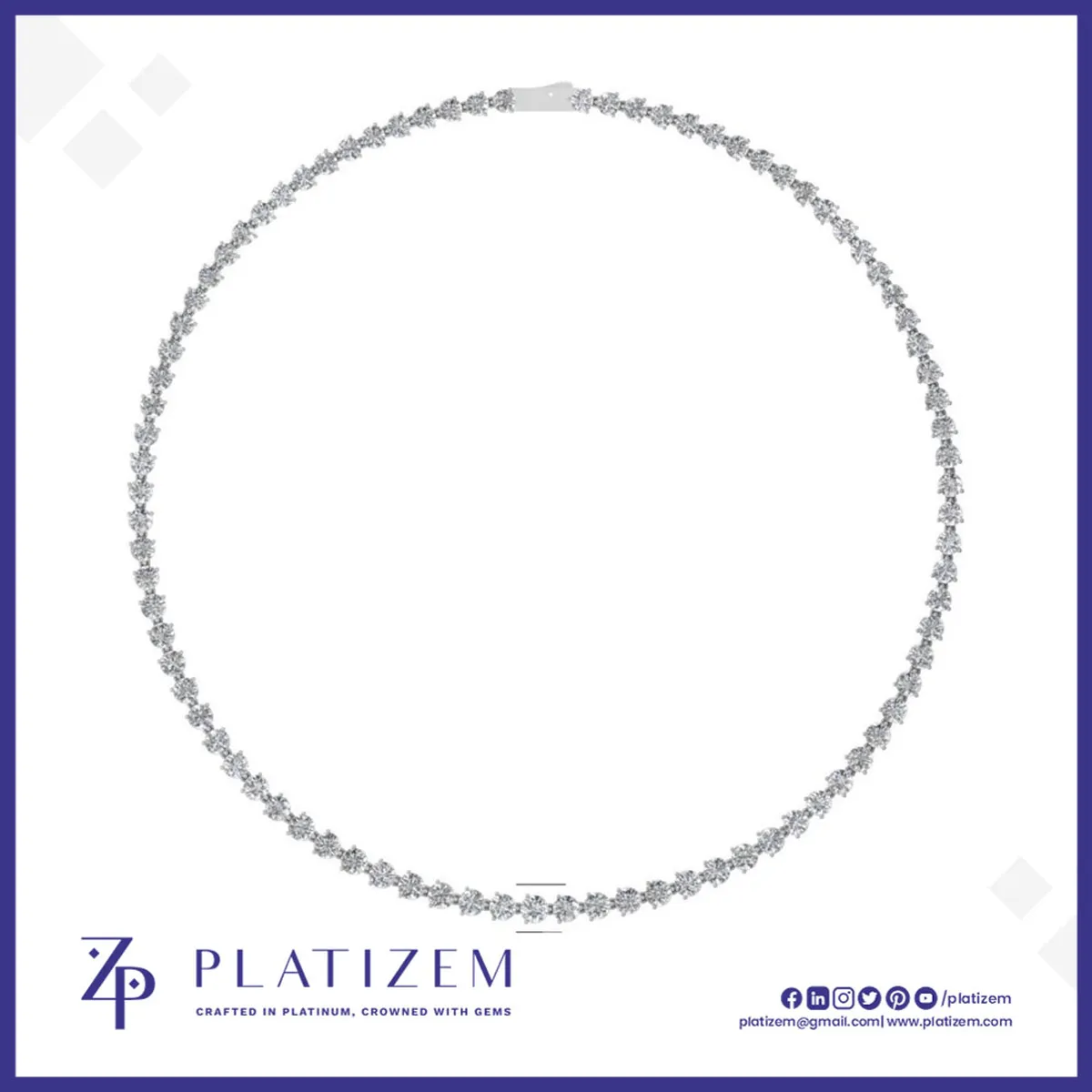 Round Diamond Tennis Necklace with Graduated Stones Around the Neckline