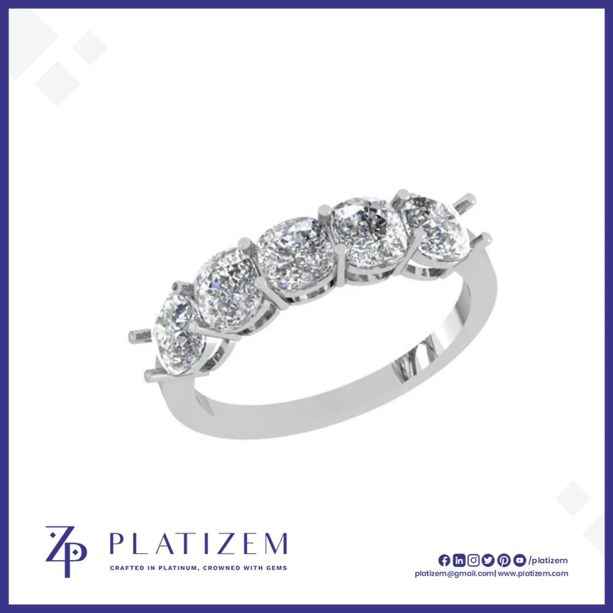 Five Stone Cushion Cut Diamond Band with Shared Prong