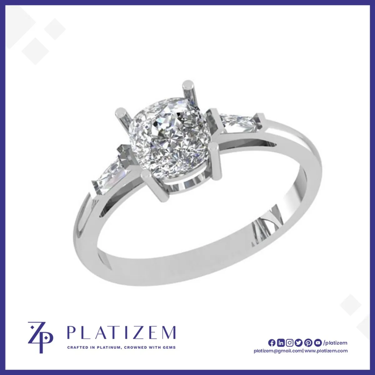 Cushion Cut Baguette Accent Ring for Women