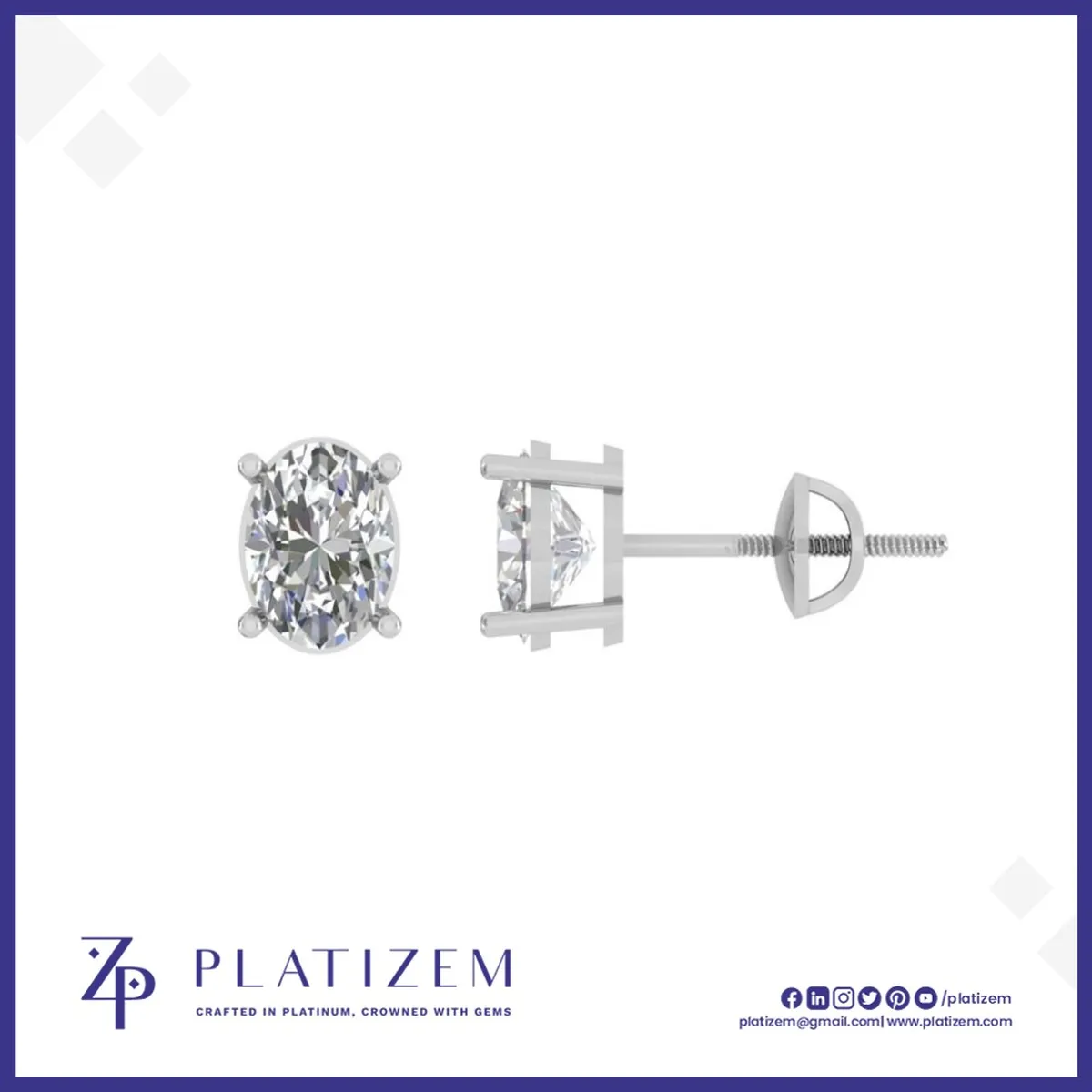 1.5 Ct Oval Cut Curved Stud Earrings for Women