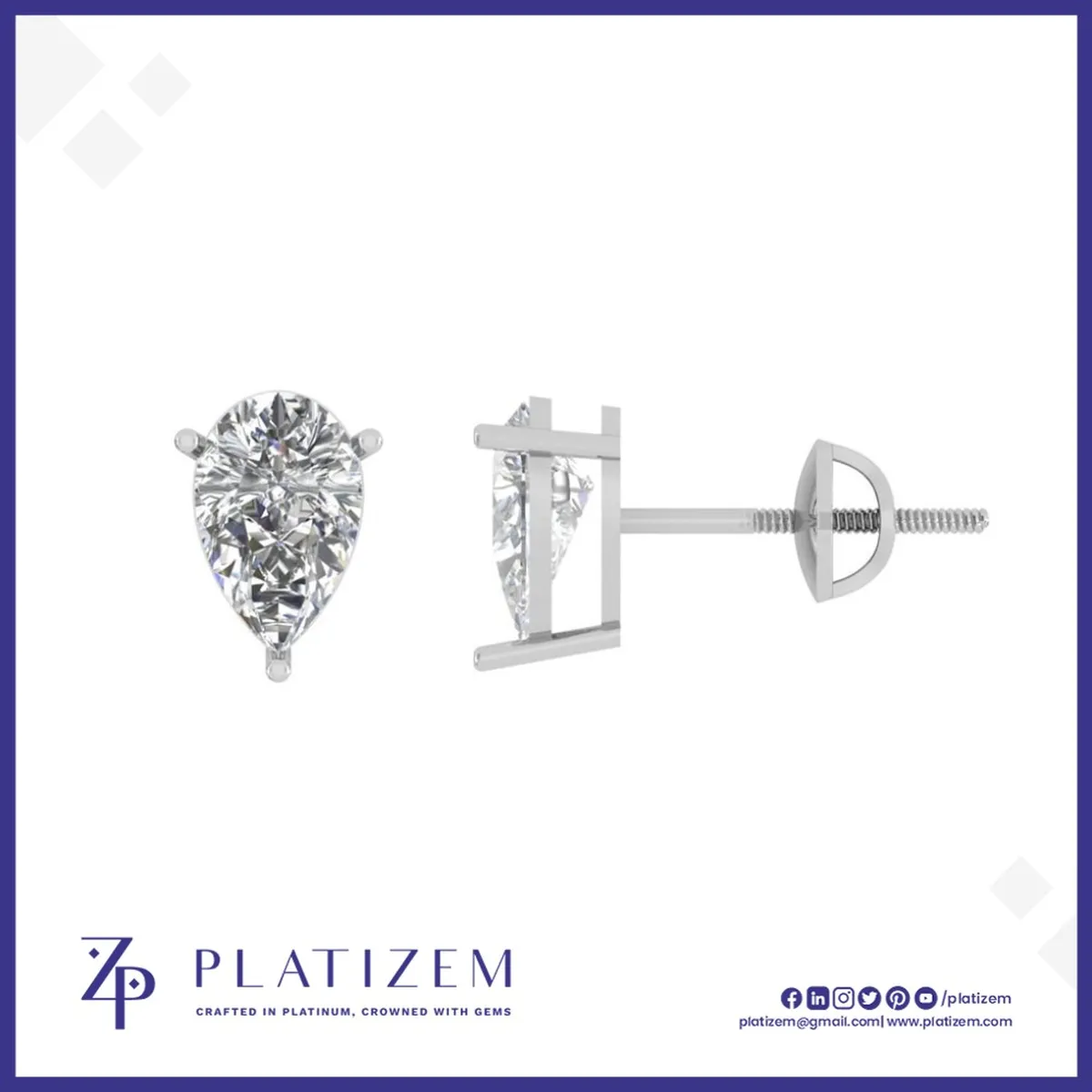 1.5 Ct Pear Cut Three Prong Stud Earrings for Women