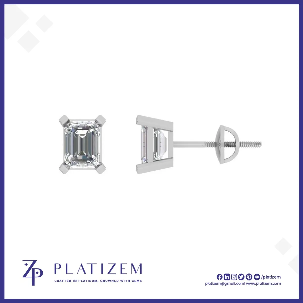 2 Ct Emerald Cut Rectangular Stud Earrings for Women