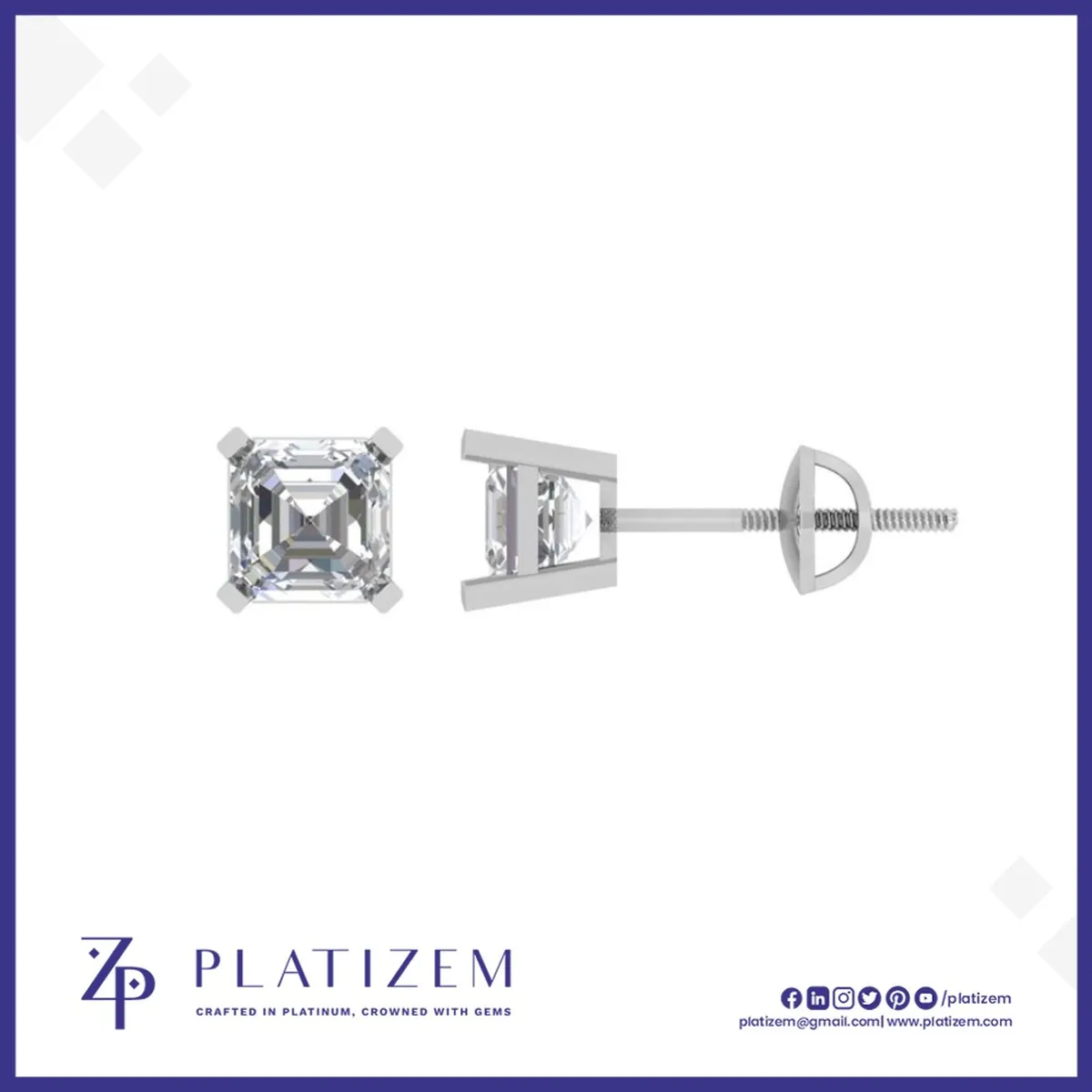 2 Ct Asscher Cut Stud Earrings for Women