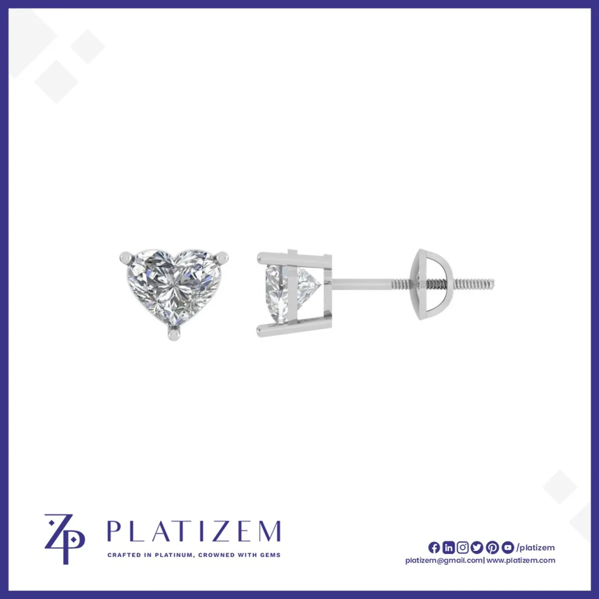 2 Ct Heart Shaped Stud Earrings for Women