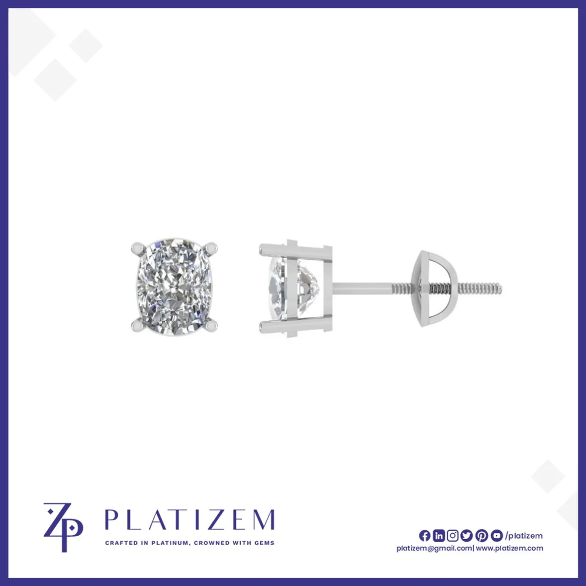 2 Ct Cushion Cut Stud Earrings for Women