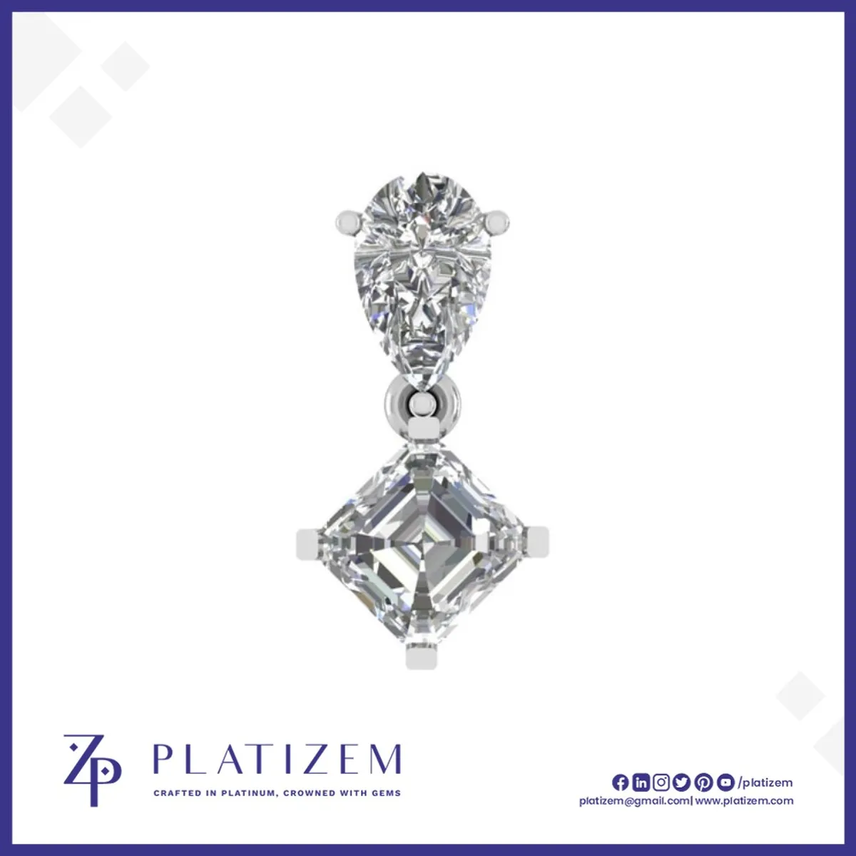 1.5 Ct Pear and Asscher Cut Drop Pendant for Women
