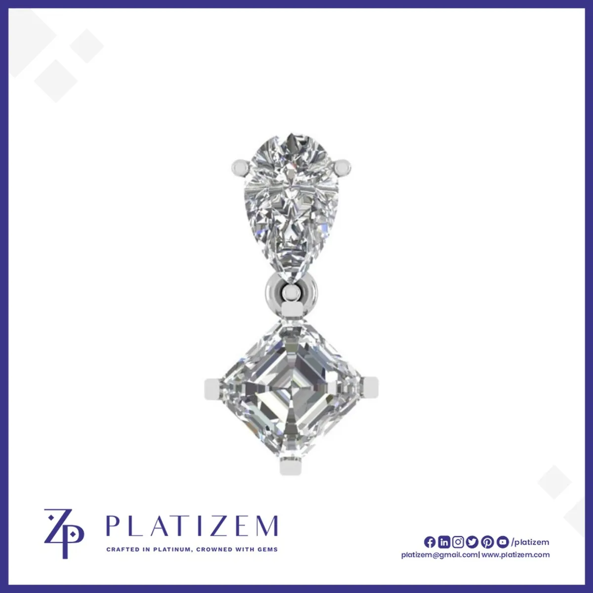 1.5 Ct Pear and Emerald Cut Drop Pendant for Women