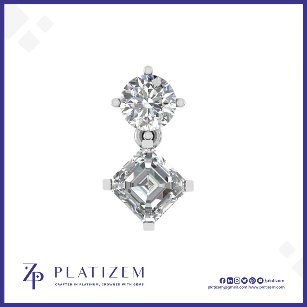 1.5 Ct Round and Emerald Cut Drop Pendant for Women