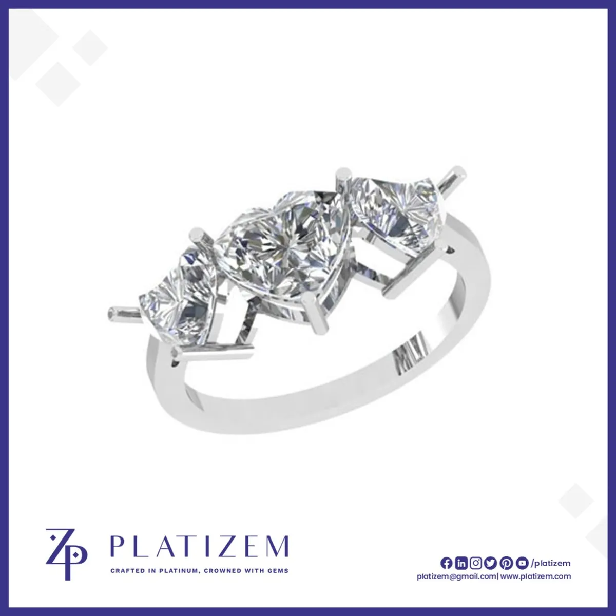 Three Stone Heart Shaped Ring for Women